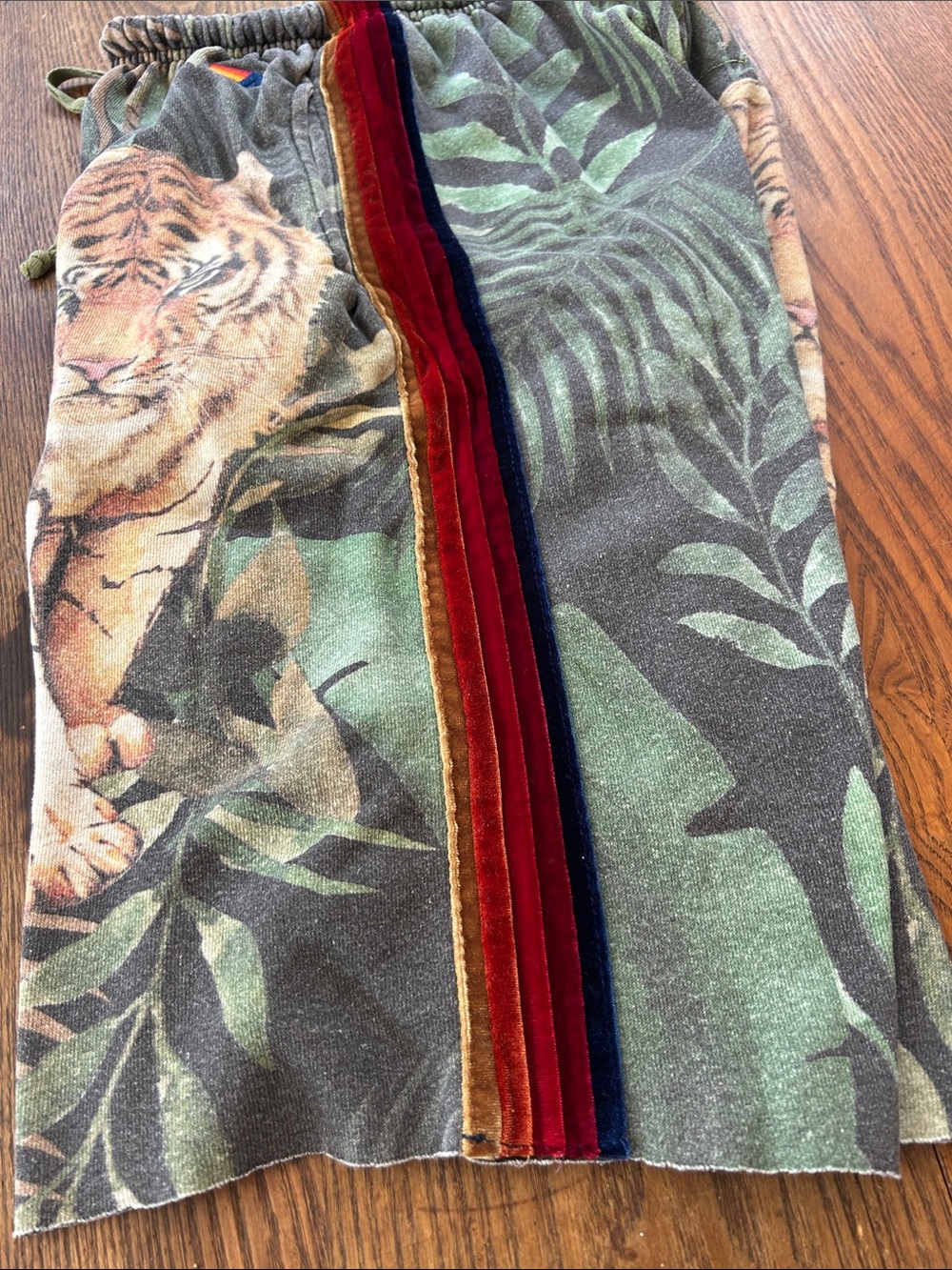 Aviator Nation Green Tropical Tiger Print Unisex Shorts with Red Accent - Picture 11 of 16
